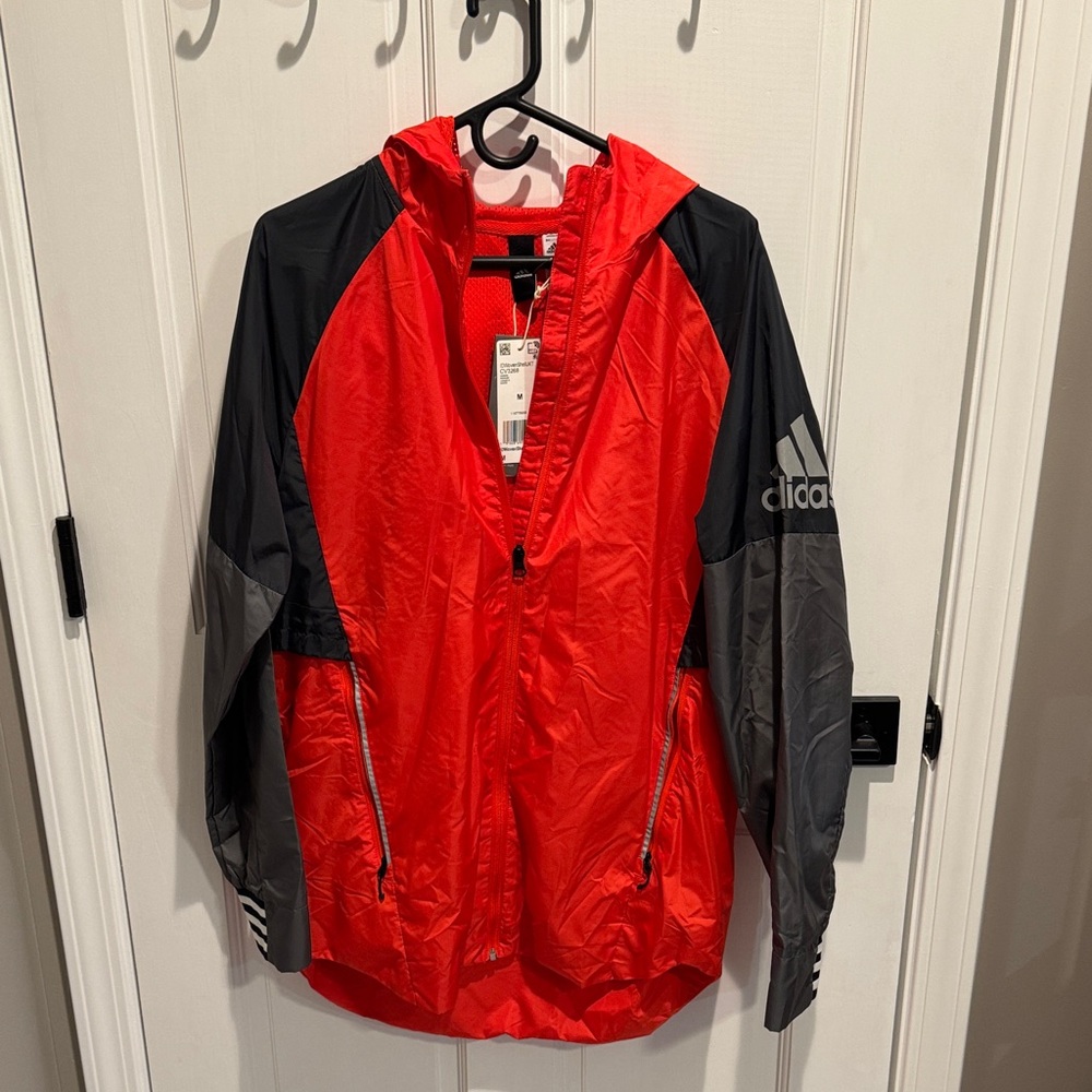 Adidas Black, Red, and Gray Hooded Jacket